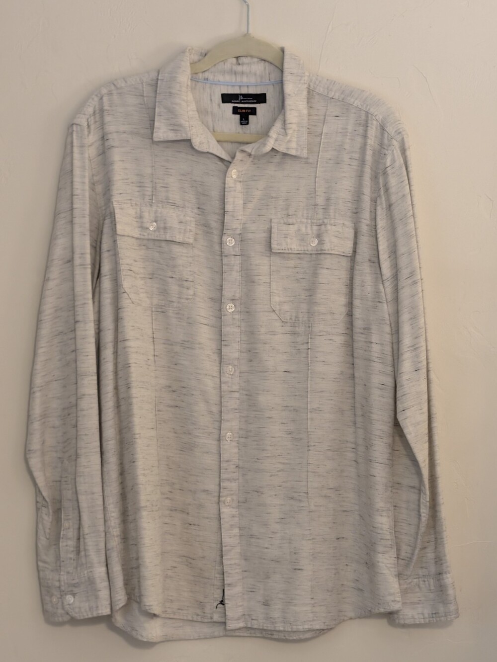 Marc Anthony Slim Fit Heathered Button Down Shirt Gray White L
